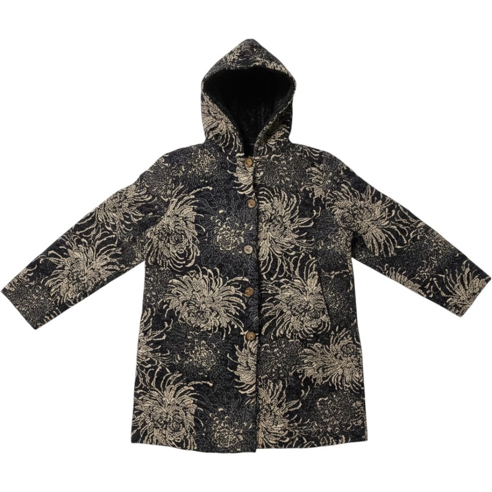 ABC Collection Asian-Inspired Chrysanthemum Black Texture Hooded Coat Jacket S